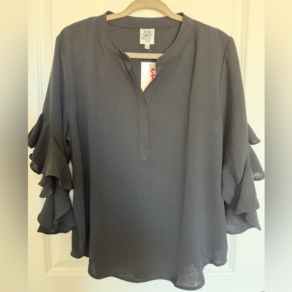 Ivy Jane Black Ruffle Sleeve Blouse - Picture 2 of 8